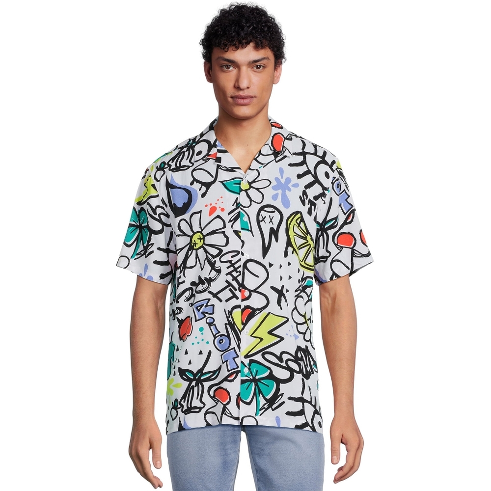 No Boundaries Men's & Big Men's Button-Down Rayon Shirt